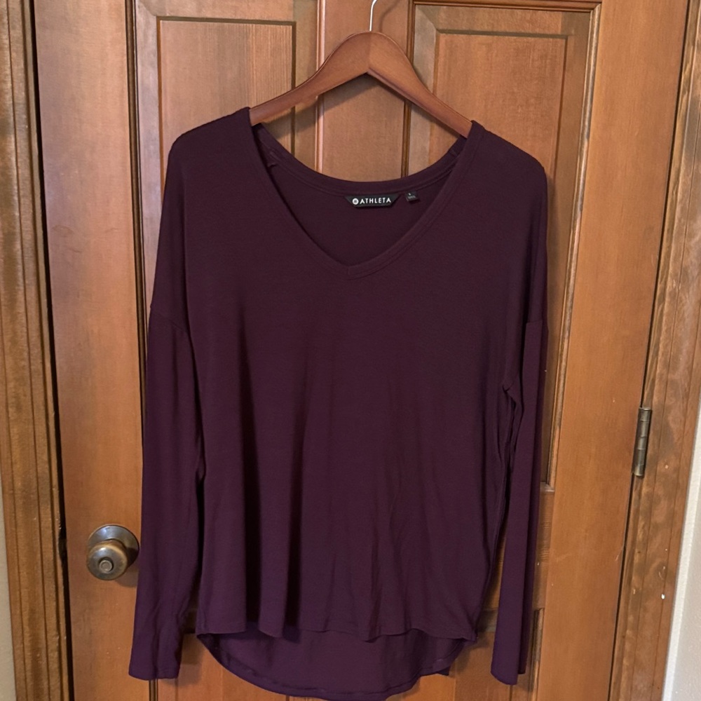 Athleta Burgundy Long Sleeve V-Neck Top